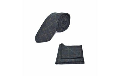 Heritage Check Navy Blue Tie & Pocket Square Set