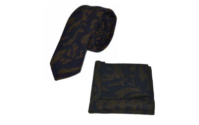 Arabic Navy Blue Pattern Tie & Pocket Square Set