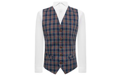 Navy Blue Tartan Check Waistcoat