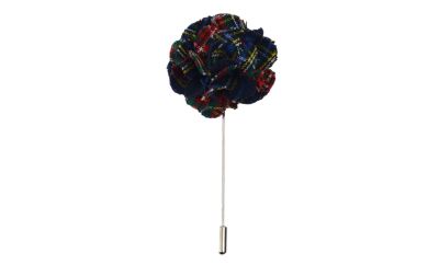 Navy Blue Tartan Flower Lapel Pin