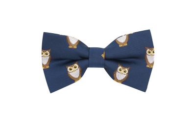 Navy Blue Owl Embroidered Bow Tie