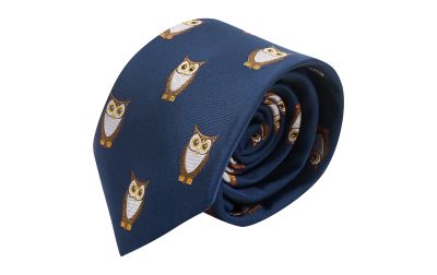 Navy Blue Owl Embroidered Tie
