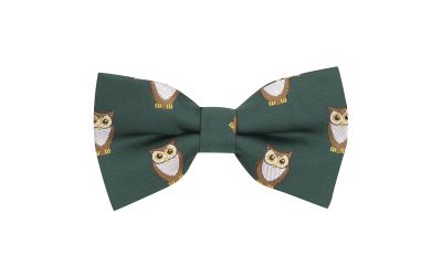 Dark Green Owl Embroidered Bow Tie