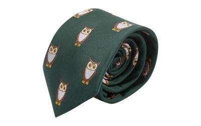 Dark Green Owl Embroidered Tie