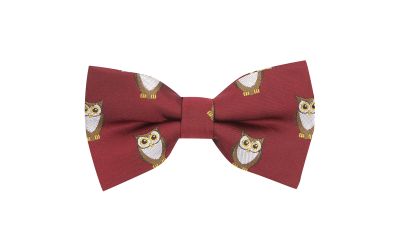 Burgundy Red Owl Embroidered Bow Tie