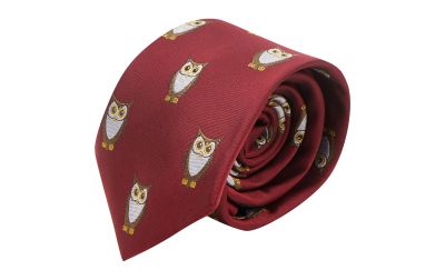 Burgundy Red Owl Embroidered Tie
