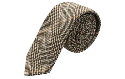 Brown & White Dogtooth Check Tweed Tie