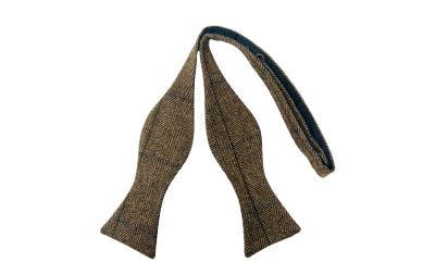 Peanut Brown Herringbone Check Self-Tie Bow Tie