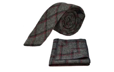 Heritage Pebble Grey Check Tie & Pocket Square Set