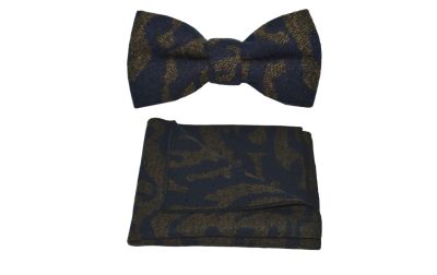 Arabic Navy Blue Pattern Bow Tie & Pocket Square Set