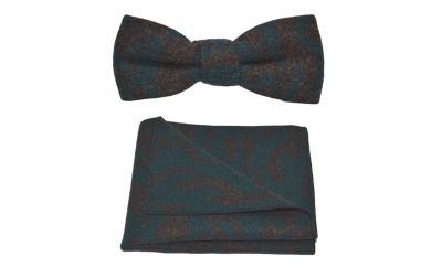 Arabic Dark Teal Pattern Bow Tie & Pocket Square Set