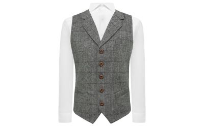 Pewter Grey Herringbone Waistcoat with Lapel