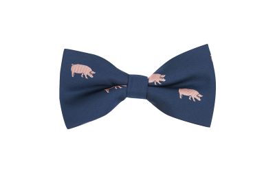 Navy Blue Pig Embroidered Bow Tie