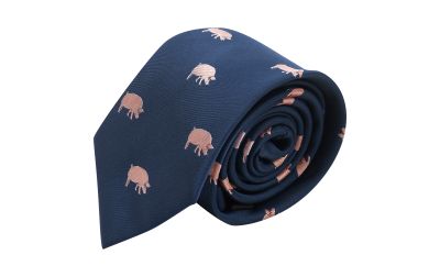 Navy Blue Pig Embroidered Tie