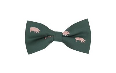 Dark Green Pig Embroidered Bow Tie