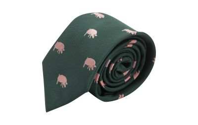Dark Green Pig Embroidered Tie