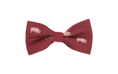 Burgundy Red Pig Embroidered Bow Tie