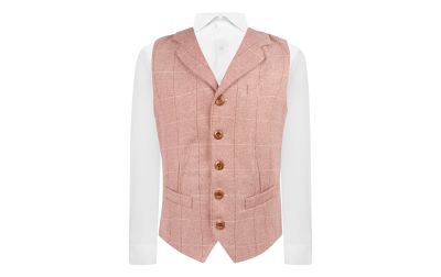Pink Herringbone Windowpane Check Waistcoat with Lapel