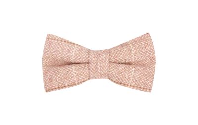Pink Herringbone Windowpane Check Tweed Bow Tie