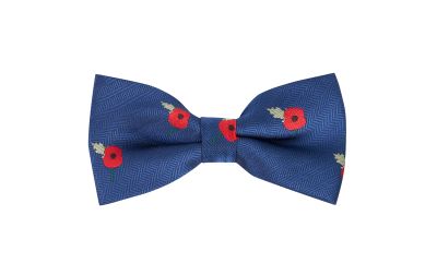 Navy Blue Poppy Herringbone Bow Tie