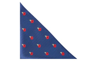 Navy Blue Poppy Herringbone Pocket Square