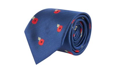 Navy Blue Poppy Herringbone Tie