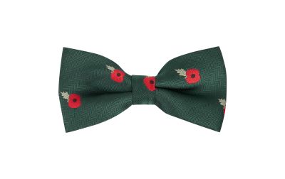 Dark Green Poppy Herringbone Bow Tie