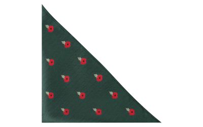 Dark Green Poppy Herringbone Pocket Square