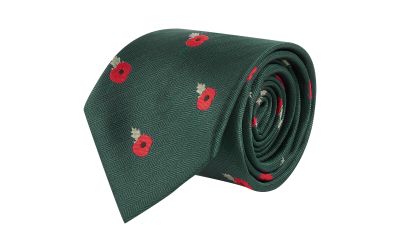 Dark Green Poppy Herringbone Tie