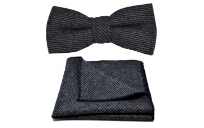Prussian Blue & Grey Sharkskin Bow Tie & Pocket Square Set