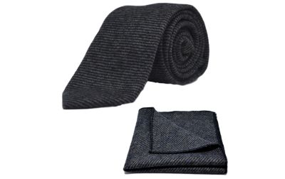 Prussian Blue & Grey Sharkskin Tie & Pocket Square Set