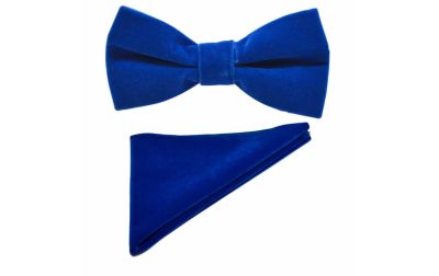 Royal Blue Velvet Bow Tie & Pocket Square Set