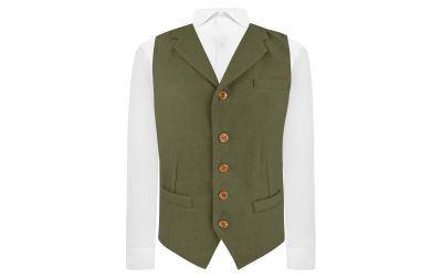 Sage Green Woven Wool Waistcoat with Lapel