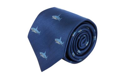 Navy Blue Shark Herringbone Tie