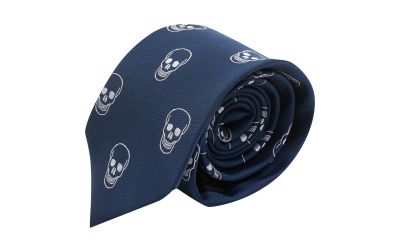 Navy Blue Skull Embroidered Tie