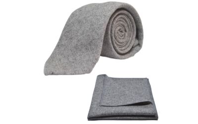 Stonewashed Medium Grey Tie & Pocket Square Set