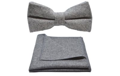 Stonewashed Medium Grey Bow Tie & Pocket Square Set