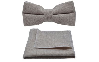 Stonewashed Oatmeal Bow Tie & Pocket Square Set