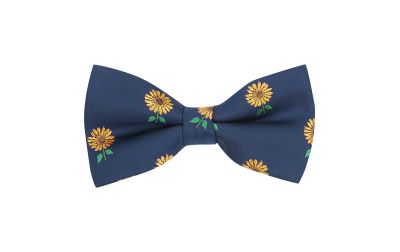 Navy Blue Sunflower Embroidered Bow Tie