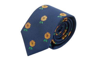 Navy Blue Sunflower Embroidered Tie