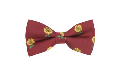 Burgundy Red Sunflower Embroidered Bow Tie
