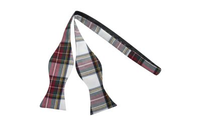 White & Red Tartan Check Self-Tie Bow Tie