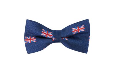 Navy Blue Union Jack Herringbone Bow Tie