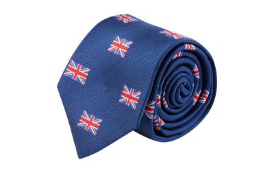 Navy Blue Union Jack Herringbone Tie