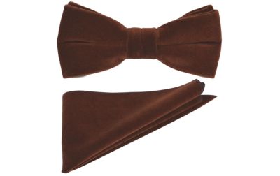 Walnut Brown Velvet Bow Tie & Pocket Square Set
