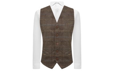 Walnut Brown Herringbone Check Waistcoat