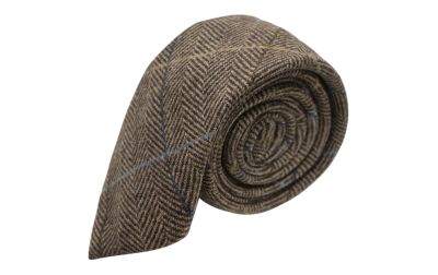 Boys Walnut Brown Herringbone Check Tie