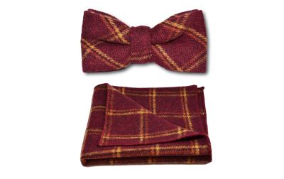 Heritage Warm Red Check Bow Tie & Pocket Square Set