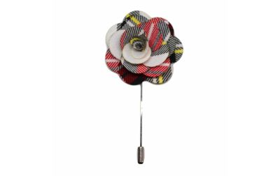 White Tartan Flower Lapel Pin