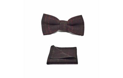 Heritage Check Wine Bow Tie & Pocket Square Set